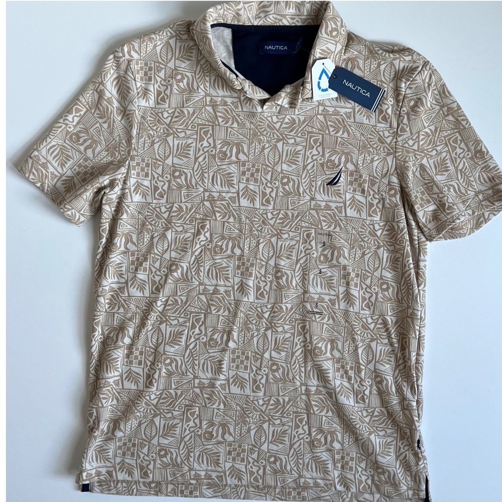 Nautica Men's Crafted Polo Sandy Bar Tropical Print Size Small